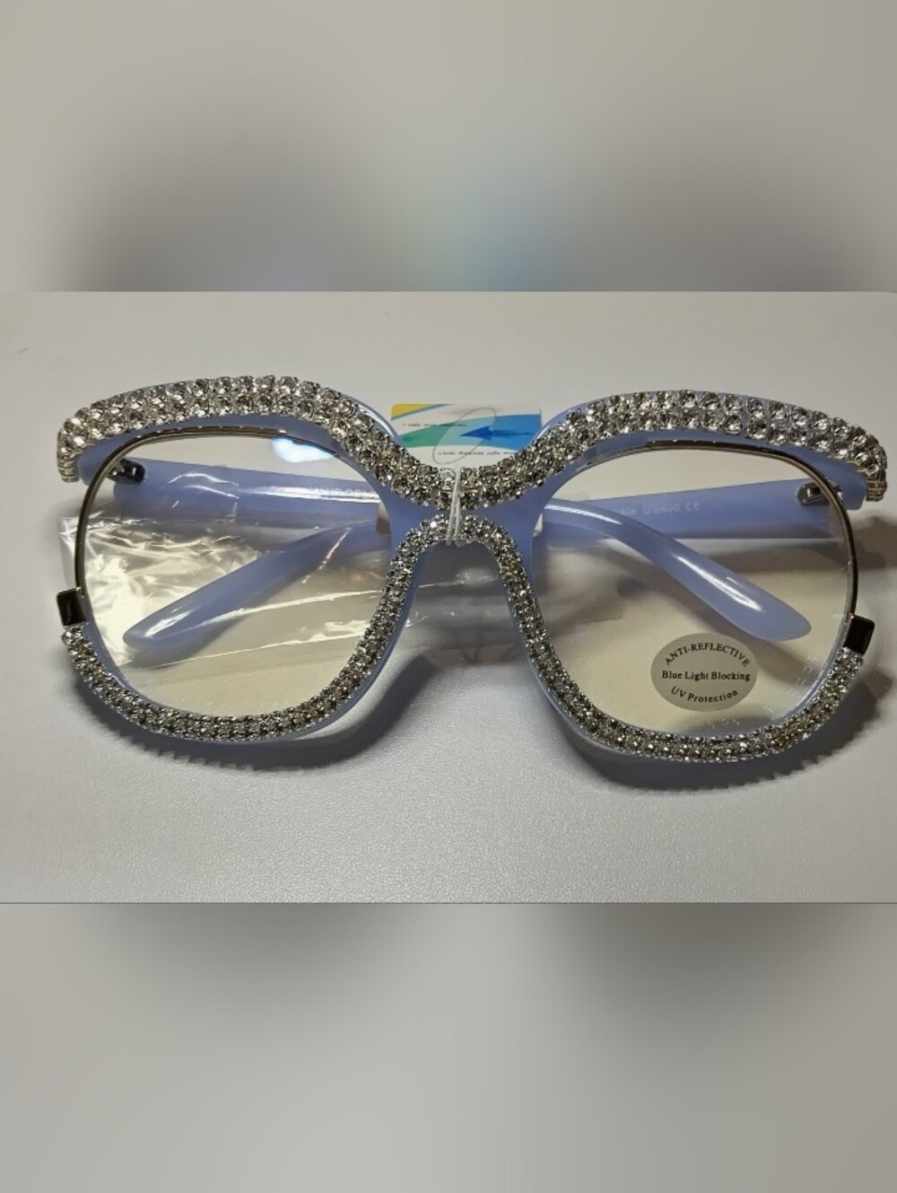 Crystal-Embellished Light Blue Women's Sunglasses